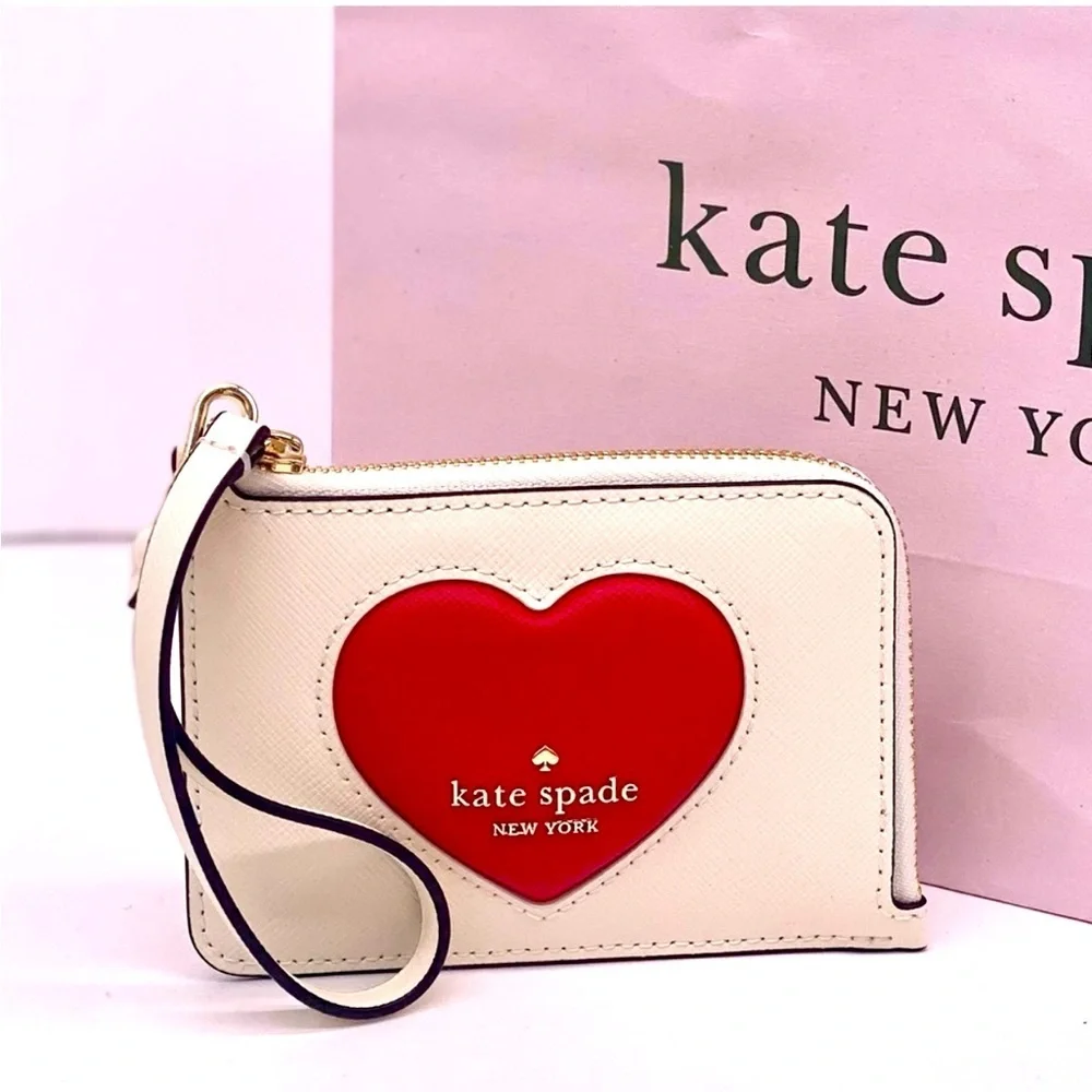 Kate Spade Cream and Red Heart Wristlet Wallet